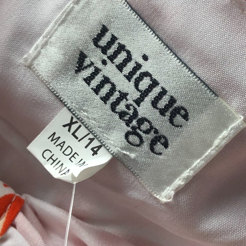 Unique Vintage Midi Dress Women's size XL White Orange Parrot Empire Waist NWT's - Picture 3 of 11